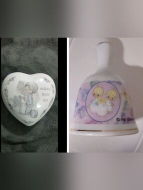 Precious Moments Bundle/Combo- Vtg 1990s Trinket Heart Box & 2000s Bell